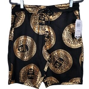 Drill Clothing NYC Black Gold Medusa Pint Drawstring Sweat Shorts Size Medium